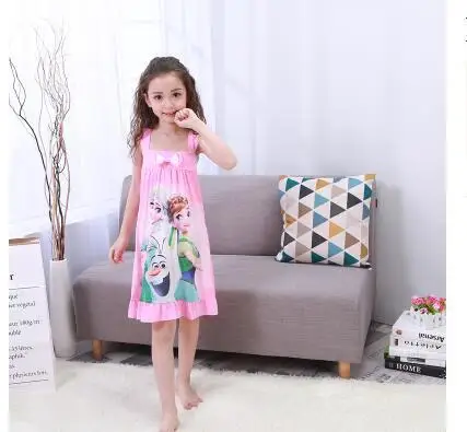 D ai sha xue bao fen girl nightdress Baby Pajamas Cotton Princess Nightgown Kids Home dress Summer Dresses big Girl Sleepwear Kids Nightgown - Цвет: D ai sha xue bao fen