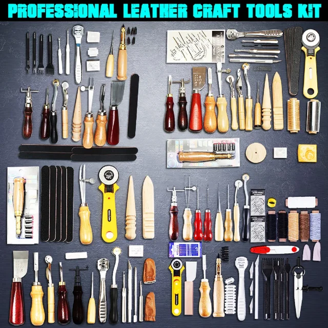 61 Pcs Professional Leather Craft Tools Kit Home Hand Sewing Stitching Punch Carving Work Saddle Leathercraft Accessories 1