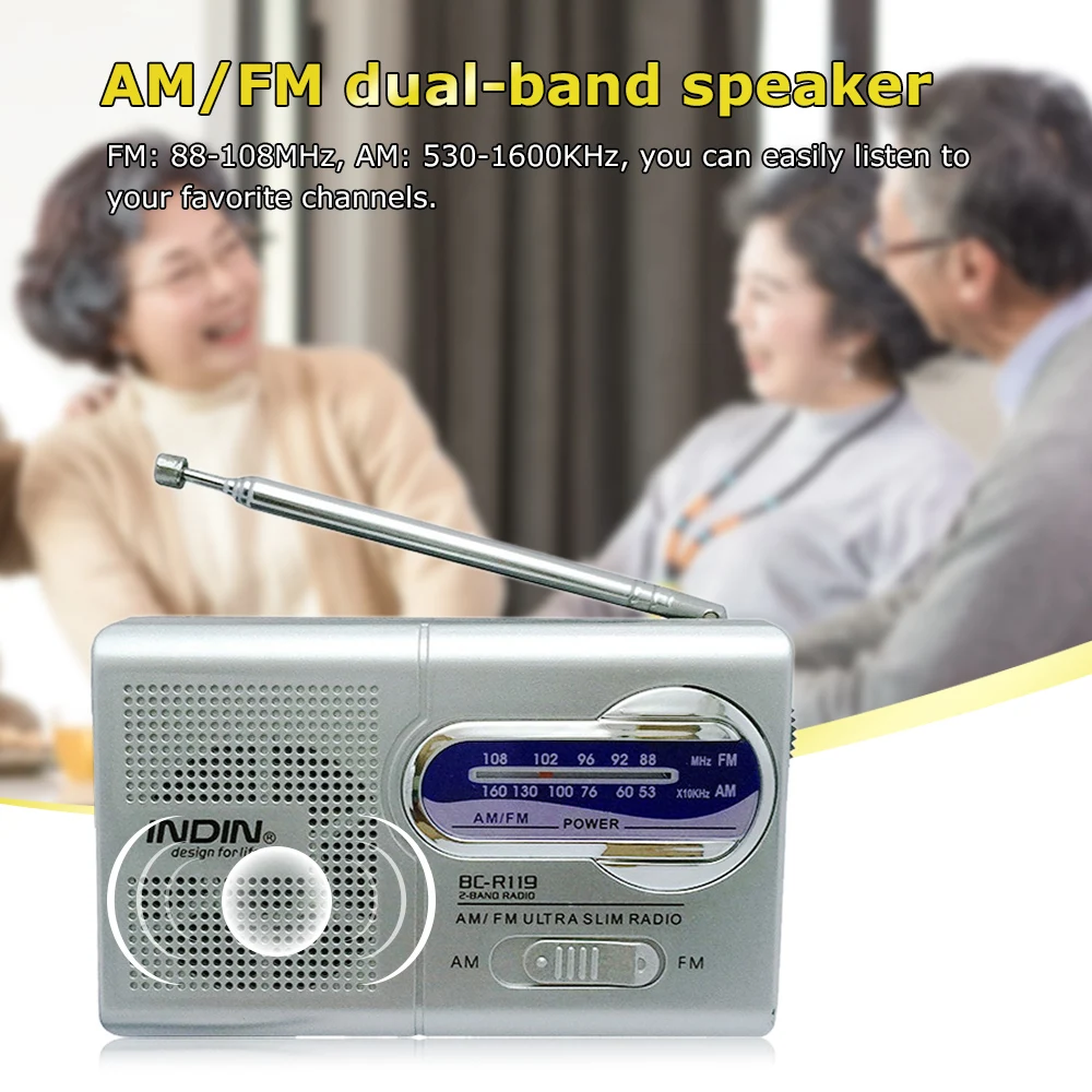 INDIN BC-R119 Portable Mini AM FM Radio Stereo Speakers Music Player Dual Band Receiver Channel 88-108MHz Antenna Audio | Электроника