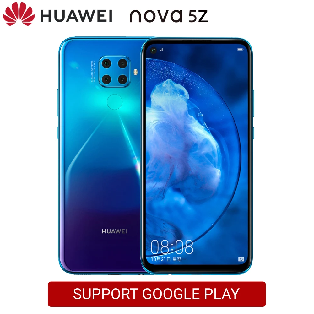 Huawei NOVA 5Z смартфон 48MP Quad camera 32MP фронтальная камера мобильный телефон 6 Гб Ram Google Play 4000 мАч 6,26 дюйма 7нм Kirin 810