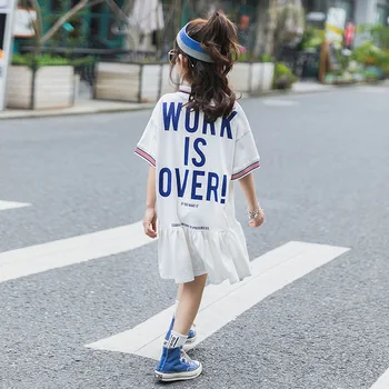 

5 to 17 Years Girls Shirt Dress 2020 Children Summer Dress New Flare Sleeve Ruffles Toddler Knit Dress Baby Leisure Dress