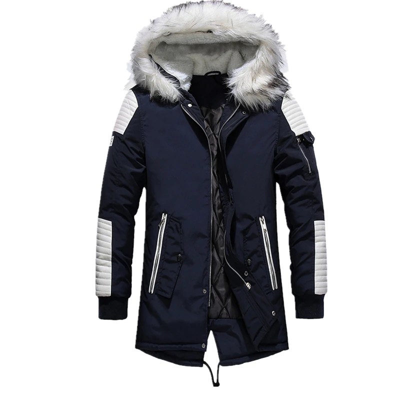 

Men Parka Cotton Thick Jacket 2019 Winter New Warm Fashion Fleece Jackets Coats Fur Collar Men's Parkas