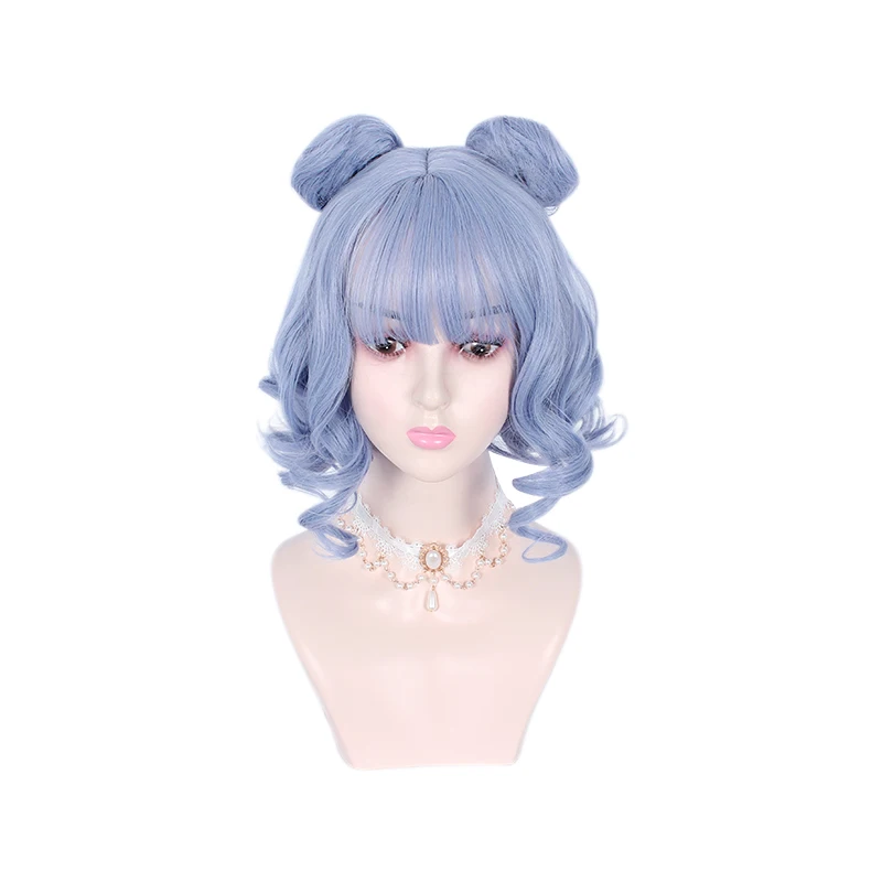 

Lolita Light Blue Short Curly Hair Cosplay Wig With Buns Halloween Daily Synthetic Fashion Party Lady Heat Resistant