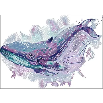 

Watercolor blue whale patterns Counted Cross Stitch 11CT 14CT 18CT DIY Chinese Cross Stitch Kits Embroidery Needlework Sets