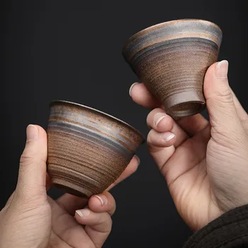 

Handmade Coarse Pottery Water Cup Vintage Iron Glaze Tea Cup Ceramic Teacup Drinkware Master Cup Tea Accessories Single Cup