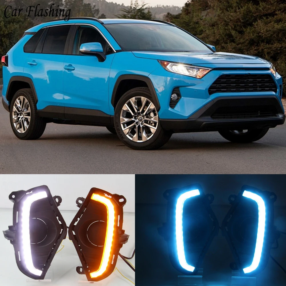 

2PCS LED Daytime Running Light DRL For Toyota RAV4 2019 2020 Waterproof 12V Yellow Turn Signal Indicator Light Bumper Lamp