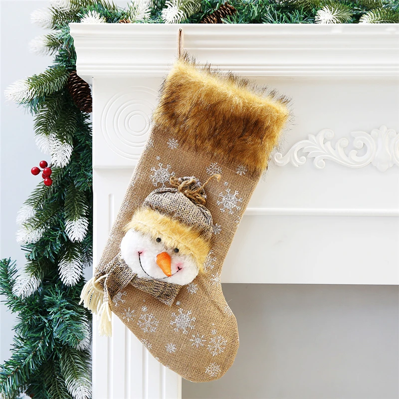 Snowman Материал: хлопок; рождественские носки; Материал: хлопок; рождественские украшения для дома; 45 см; рождественские чулки в подарок - Цвет: Snowman