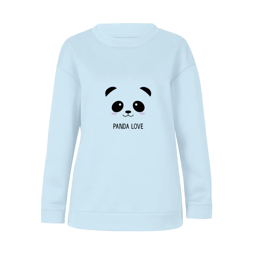 JAYCOSIN Trend Women Panda Printed Sweatshirt Casual Simple Long Sleeve Comfortable Soft Solid Color Cute Blouse Pullover Tops