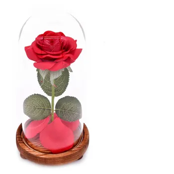 

The Beast Preserved Rose In Glass Dome With LED Light Home Decoration For Valentines's Day Christmas Gifts Micro Landscape
