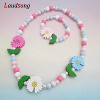 Cartoon Colorful Wooden Unicorn Flower Animal Child Sweater Necklace Bracelet Girl's Gifts Children's Jewelry Kids Toys 2pc 5