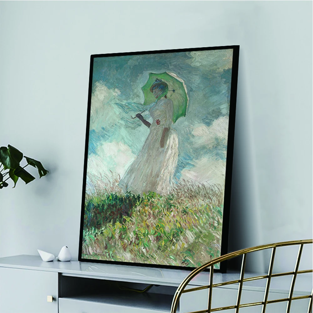 Claude Monet Painting Parasol Girl Canvas Wall Art Classic Retro Posters and Prints Room Decoration Picture Home Decor | Дом и сад