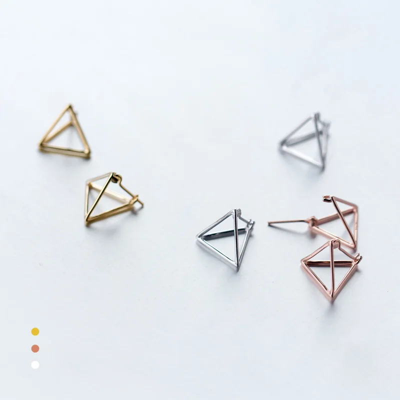 Trusta, 925 пробы, серебряные серьги, 3D треугольная серьга-гвоздик, 1 пара, для женщин, девушек, модное ювелирное изделие, DS1274