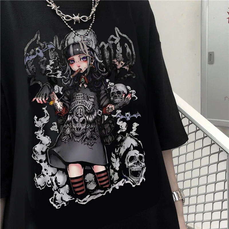 gótica de verano para mujer, Camiseta holgada de estética Punk, ropa de calle Grunge oscura, camisetas góticas para mujer, ropa Harajuku y2k|Camisetas| - AliExpress