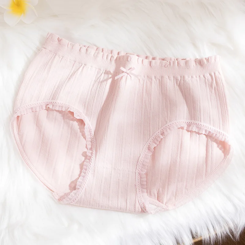 Bow Panties New Seamless Brief Women's Underwear Elastic Comfortable Color Bow Breathable Antibacterial Ruffles Panties Women