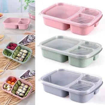 

Wheat Straw 3 Compartment Meal Storage Food Prep Microwave Bento Lunch Box Food Container Storage Box for Kids Adult Picnic E2S