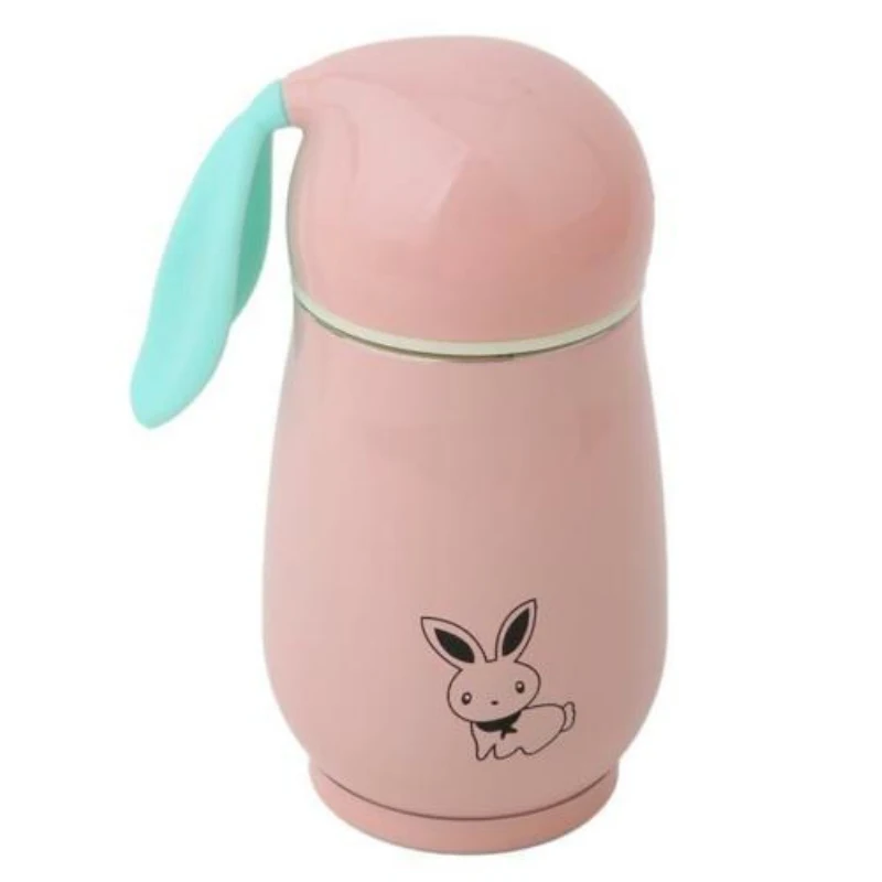 Cute Rabbit Stainless Steel Thermos Mug Thermo Baby Child Feeding Cups Milk Hot Water Bottle Cartoon Cat Vacuum Cup Hot - Цвет: Розовый