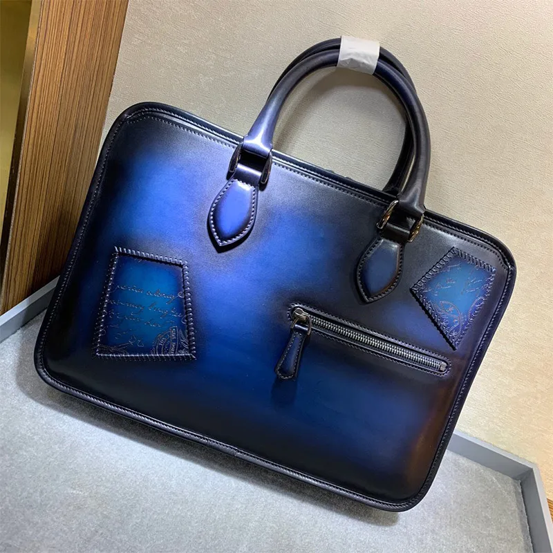 Мужская сумка, портфель, сумка высокого качества, деловой известный бренд, кожаные сумки на плечо, Офисные Сумки, 15 дюймов, ноутбук - Цвет: Синий