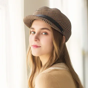 

Autumn Winter Women Cap Hats Berets British Western Style Wool Advanced Flat Ivy Cap Classic Vintage Striped Beret Cap M70