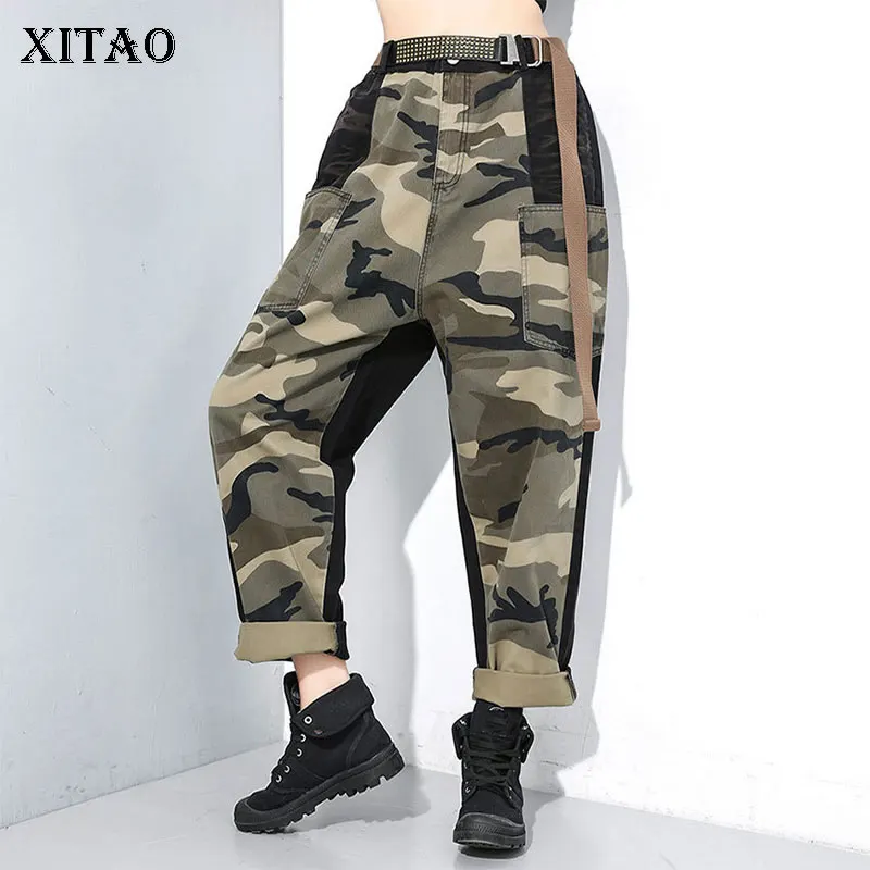 XITAO, женские модные длинные штаны с перекрестными краями,, зимние свободные штаны с карманами и эластичной резинкой на талии, повседневные штаны-шаровары DMY1895