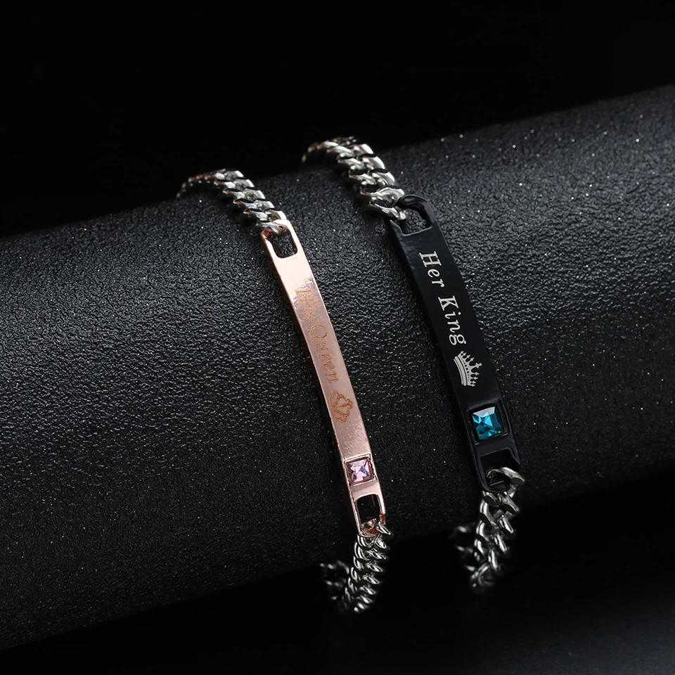 Pulsera De Acero Inoxidable Para Hombre Y Mujer, Brazalete De Amor, Su Reina, Su Rey, Corona De Cristal, Regalo De San Valentín, 1 Unidad - AliExprs 36