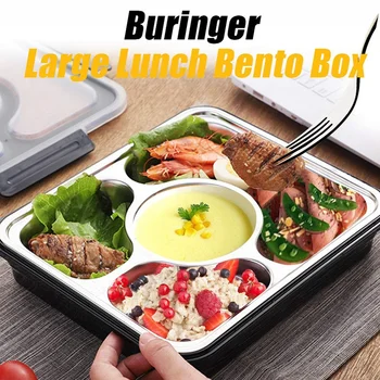 

Lunch Bento Box Insulated Stainless Steel Square Food Storage Container Leakproof with Sealed Compartment for Woman Man Work (Bl