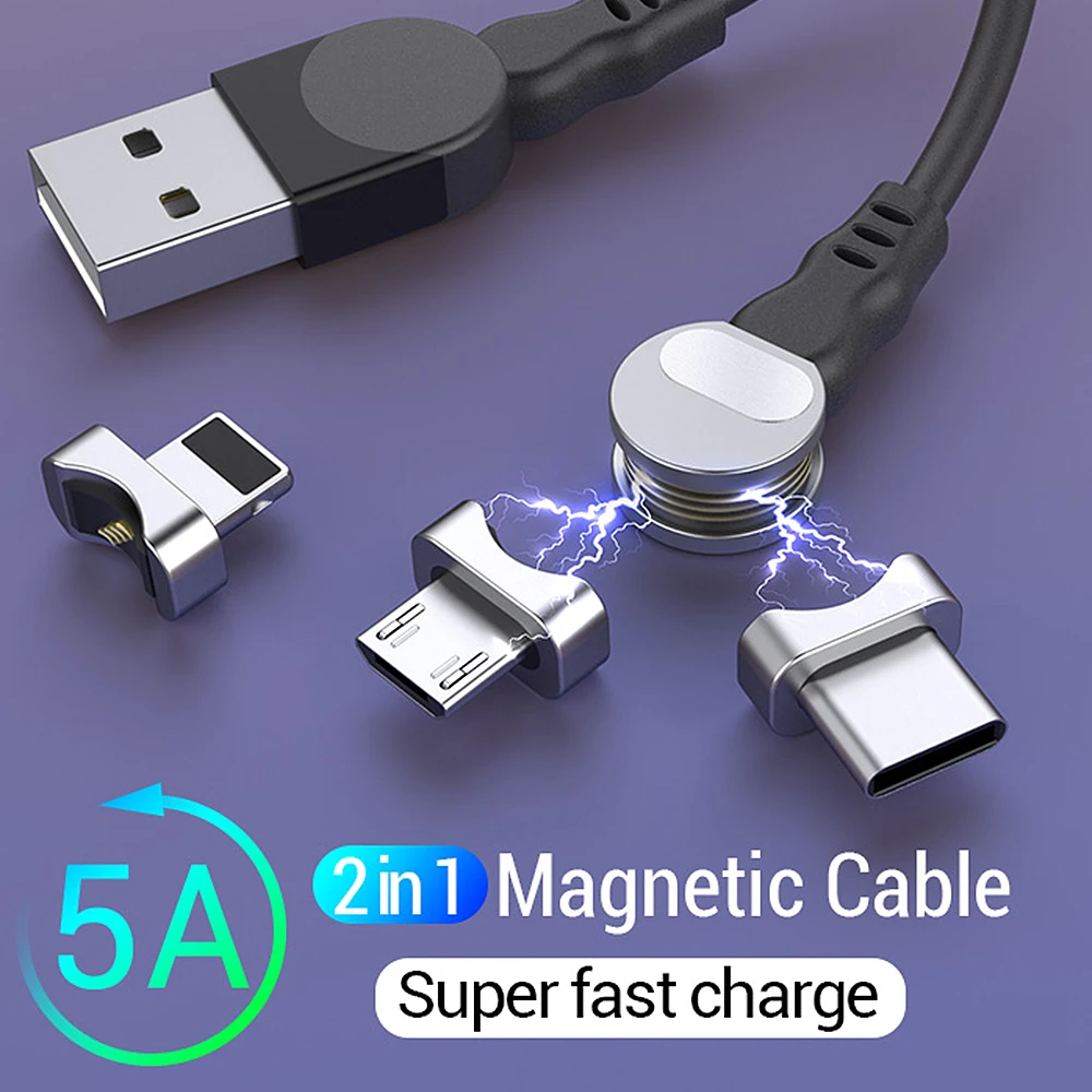 USB Magnetic Charger Cable Set Type C Cell Phone Charging Cable 2 in 1 Rotatable Cable For iPhone 11 X Fast Charging Micro USB