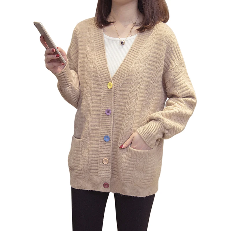 ^*Best Offers Women Knitted Coats 2019 Spring and autumn Loose Long Sleeve Cardigans Women Casual Single Breasted Pockets Sweater Female ^*Best Offers Women Knitted Coats 2019 Spring and autumn Loose Long Sleeve Cardigans Women Casual Single Breasted Pockets Sweater Female