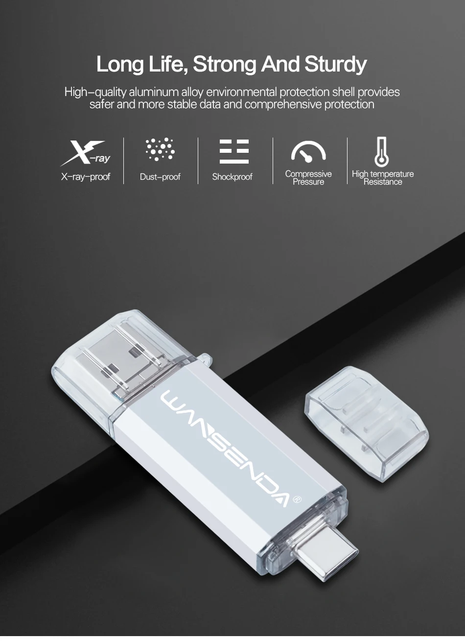 WANSENDA USB 3,0, USB флеш-накопитель из нержавеющей стали, брелок, ручка-накопитель, 256 ГБ, 128 ГБ, 64 ГБ, 32 ГБ, 16 ГБ, 8 ГБ, флешка, USB карта памяти