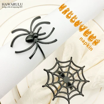 

12pcs Figurines Miniatures Halloween dumb black spider web napkin buckle DIY party favors decoration for home Hotel Restaurant
