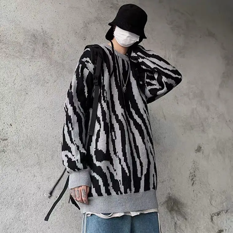 LACIBLE Harajuku Sweater Pullover Men Zebra Pattern Knitted Sweater Hip Hop  Streetwear Retro Autumn Oversized loosed Pullovers - AliExpress