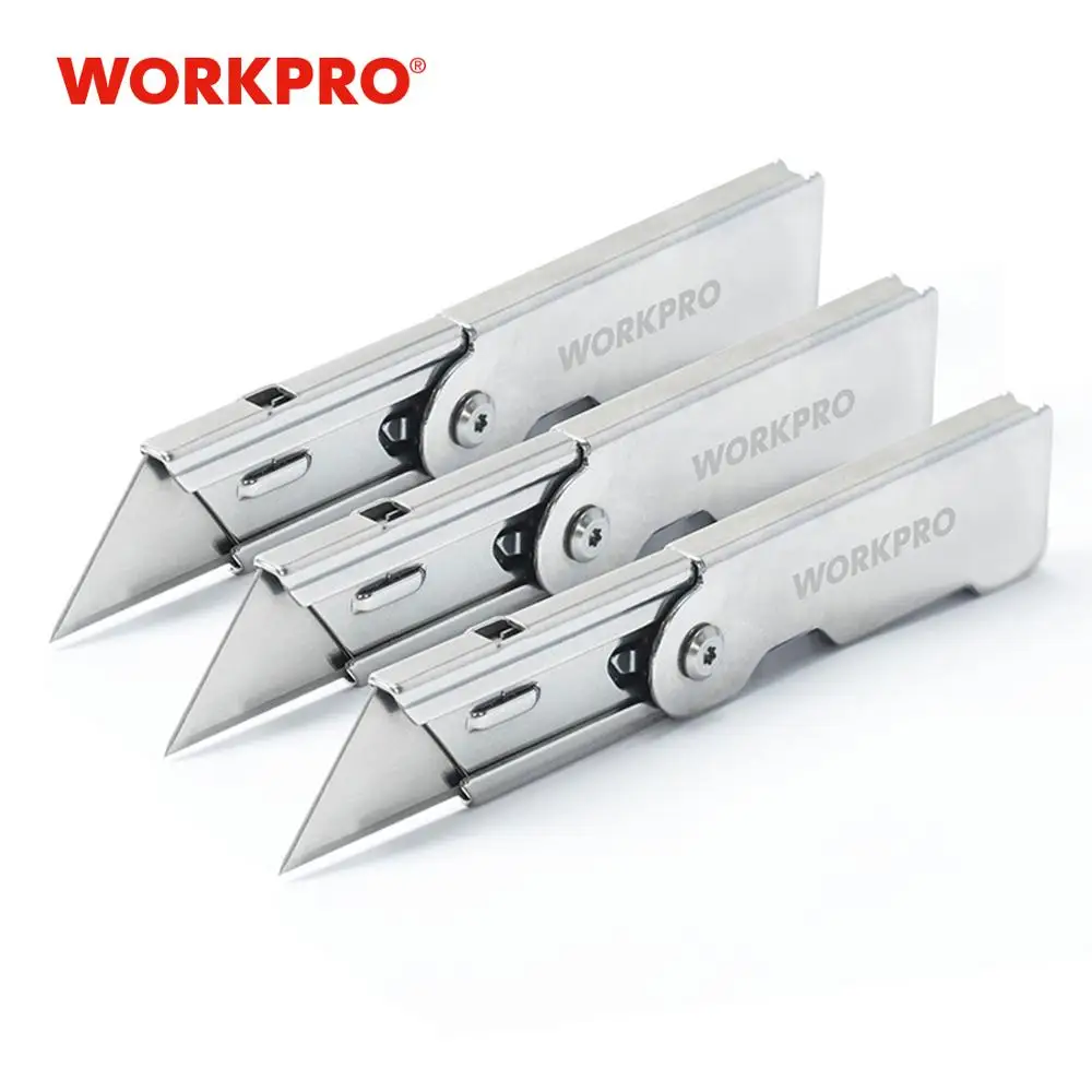 3PCS Folding Utility Knife Set Quick Change Pocket Utility Knife Belt Clip Blade For Cutting Box Paper WORKPRO folding utility knife