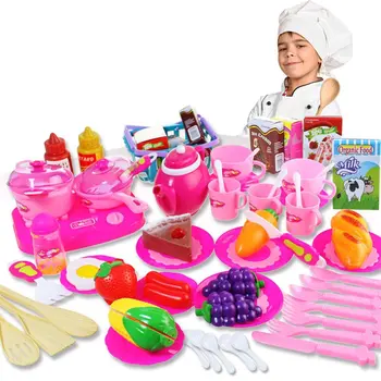 

54 Sets Of Play House Simulation Kitchen Children's Puzzle Play Role Tableware Kitchen Cut Fruit And Vegetable Toys