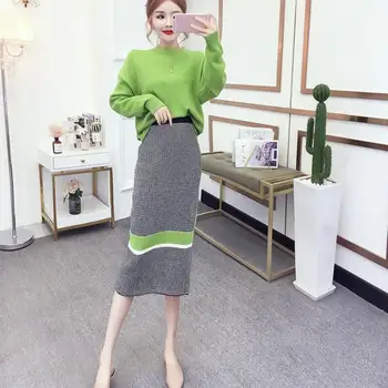 

Knit Sweater High Waist Striped Skirt Set Women Knitted Set Two Piece Suit Skirt Outfits