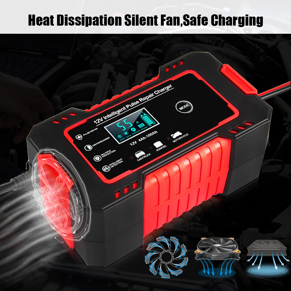 NEXPEAK Full Automatic Car Battery Charger 12V 24V 6A Digital LCD Display Power Puls Repair Wet Dry Lead Acid Battery Tester