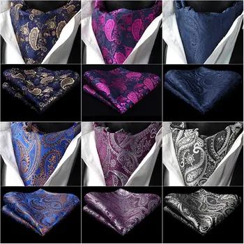 

Wedding Party HISDERN Paisley Floral Ascot Cravat Woven Classic Men's Necktie Navy blue Gray