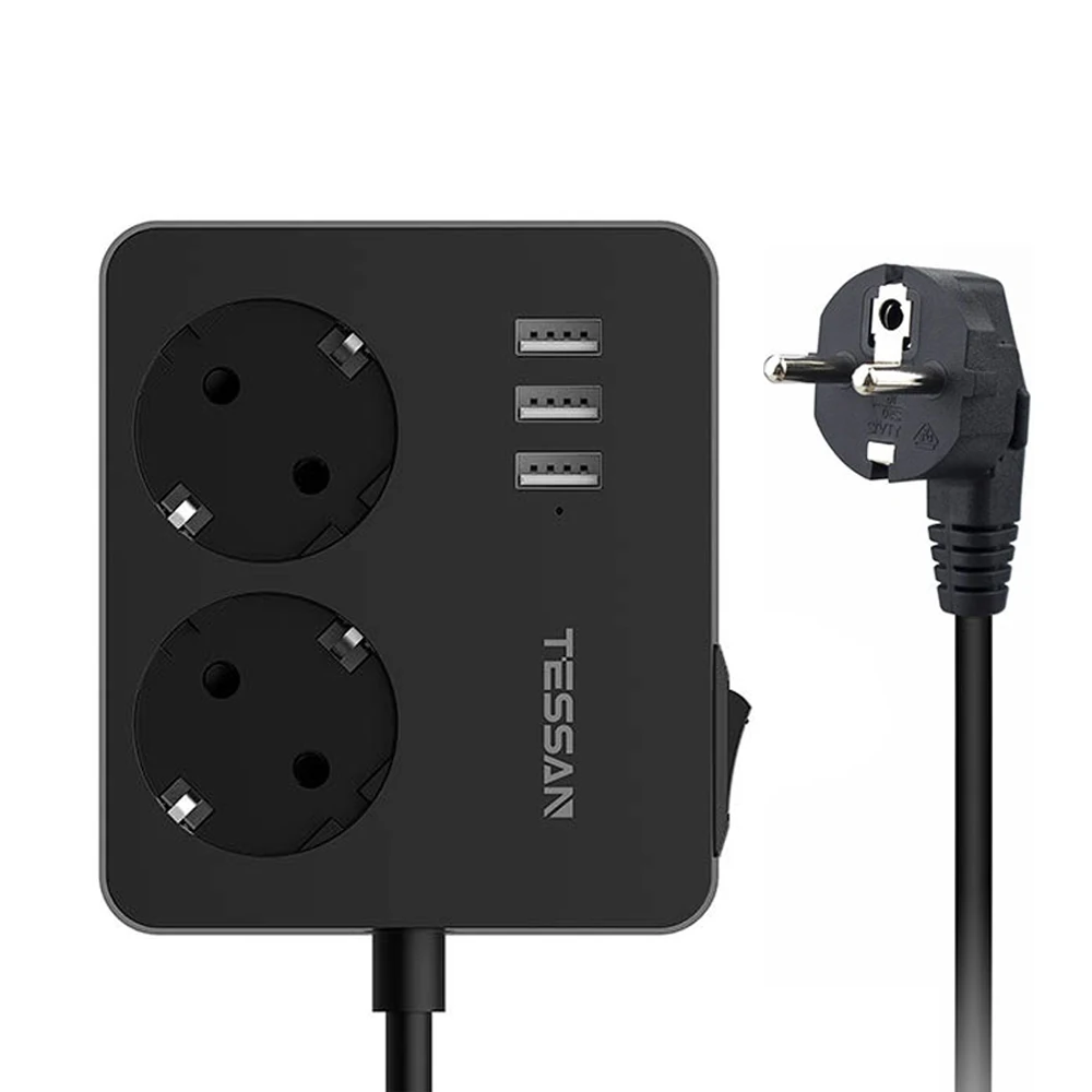 ЕС USB-розетка TESSAN с 2 розетками переменного тока 3 USB-порта и переключателем кабель