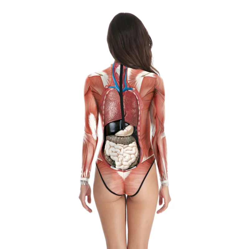 Human Anatomy Bodysuit For Men And Women Long Sleeve 3D Print Muscle