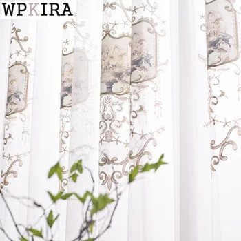 

Chinese Luxury Sheer Curtain for Living Room Delicate Floral Tulle Curtain for Bedroom Balcony Embroidery Voile Drape S463#40