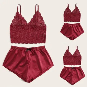 

WOMAIL Sexy Women Lady Lace Flower Bowknot Shorts Set Underwear Ladies Sexy Lingerie Split Lingerie Set Lenceria Mujer 19Dec11