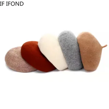 

French Artist Warm Wool Winter Beanie Hat Solid Casual Vintage Women's Hat BeretElegant Lady Winter Caps