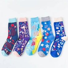 1 пара носков средней длины, унисекс, Забавные милые носки, подарок, Повседневная Уличная одежда, креативные носки с рисунками из мультфильмов, милые носки с изображением животных морского мира