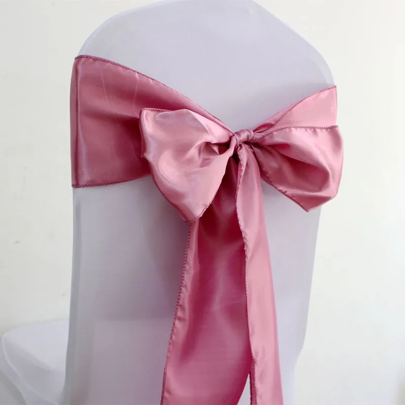 50pcs Dusty Pink Satin Wedding Chair Bow Sashes Home Birthday Hotel Party Chair Ribbon Knot Ties satin chair sashes