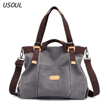 USOUL Korean Fashion Canvas Bag Women New Retro Casual Joker Hand Bill of Lading Shoulder Messenger Shopping Bag