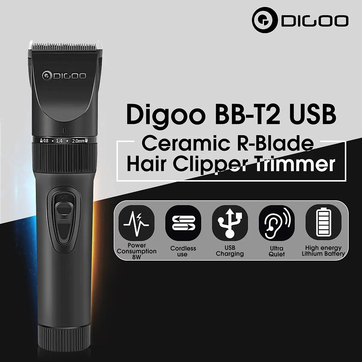 Digoo BB-T2 триммер для волос перезаряжаемая электрическая машинка для стрижки волос Мужская Беспроводная стрижка Регулируемая керамическая машинка для стрижки