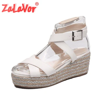 

ZALAVOR Women Sandals Shoes Fashion Metal Buckle Patchwork Shoes Women Platform Flat High Heels Casual Footwear Size 36-41