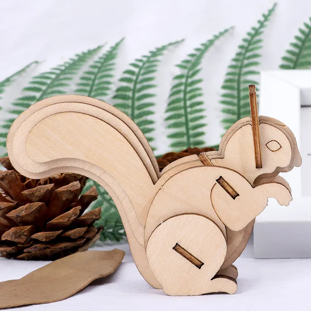 DIY 3D Animal Puzzle Creative Handmade Wooden Puzzles Toys for Children Adult Model Intellectual Education Deer Monkey Jigsaw Squirrel