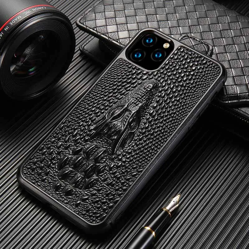 Genuine 3D Dragon Head Grain Cow Leather phone case For iPhone 12 Mini 12 Pro Max 11 Pro Max X XS XS Max XR 6 6s 7 Plus 8 plus