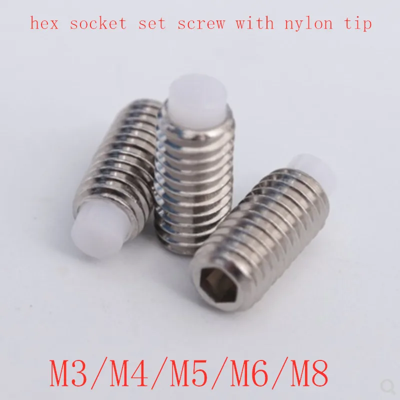 20pcs/lot M3 M4 M5 M6 M8 M10 Hex Socket Set Screw With Nylon Tip - Screws -  AliExpress