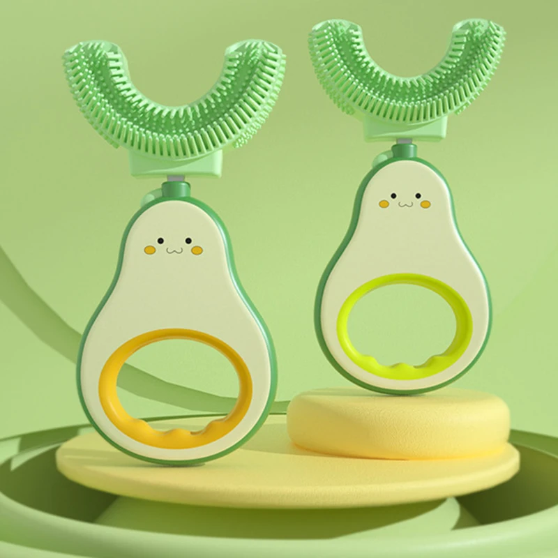 

Baby Toothbrushes Children's Teeth Oral Care Cleaning Brushes Soft Silicone Teether Baby Kids Cartoon U Shape Toothbrushes 2-12Y