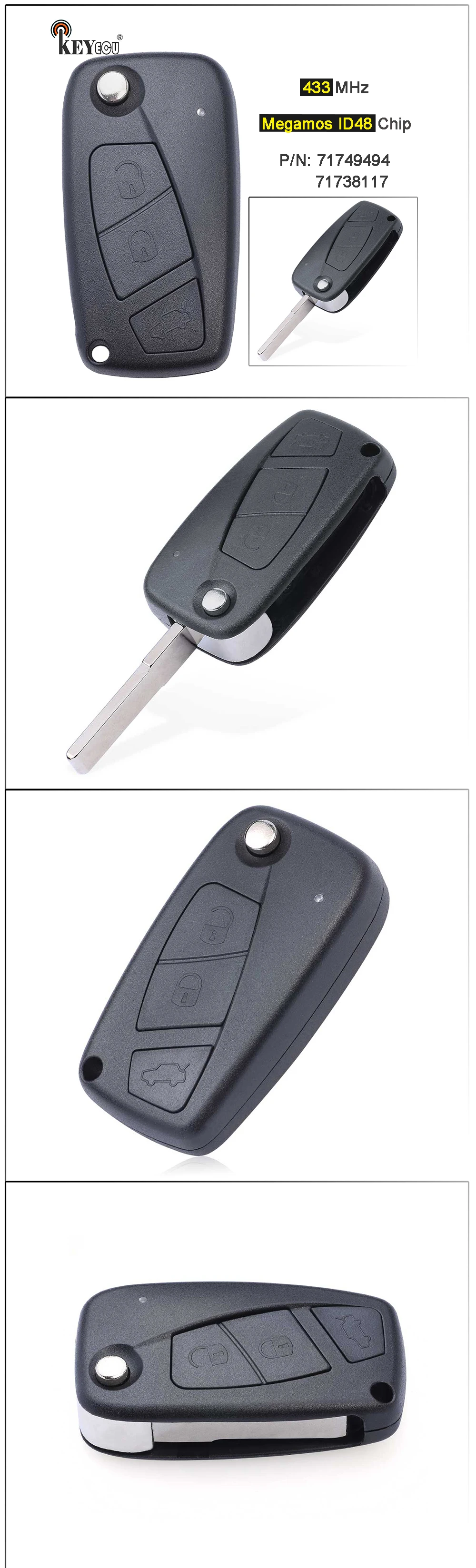 Keyforkess 433MHz Megamos ID48 Chip Flip Remote Key Fob 3 pulsanti per Fiat Bravo Liena Stilo Jumper Punto Ducato Ypsilon Iveco Daily 6 Keyforkess 433MHz Megamos ID48 Chip Flip Remote Key Fob 3 pulsanti per Fiat Bravo Liena Stilo Jumper Punto Ducato Ypsilon Iveco Daily - H771259839b2245c9b6b6a4953aa3074ae